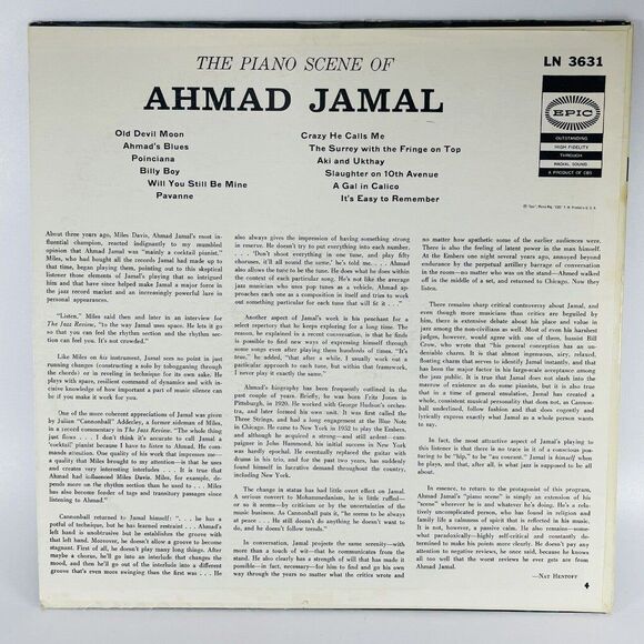 Ahmad Jamal The Piano Scene of Ahmad Jamal LP Vinyl Epic Records LN 3631 Jazz - Picture 3 of 9